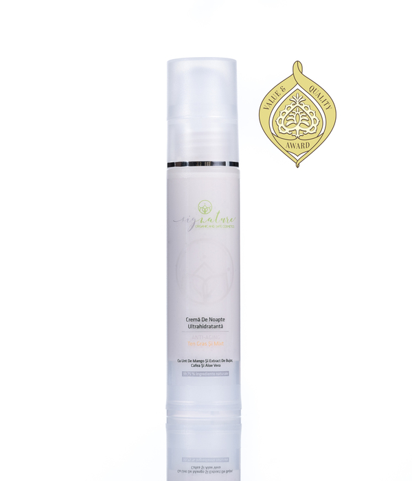 Hydrating Night Cream for Greasy and Mixed Skin with Mango Butter, Peony-, Coffee- and Aloe Vera extracts - 50 ml